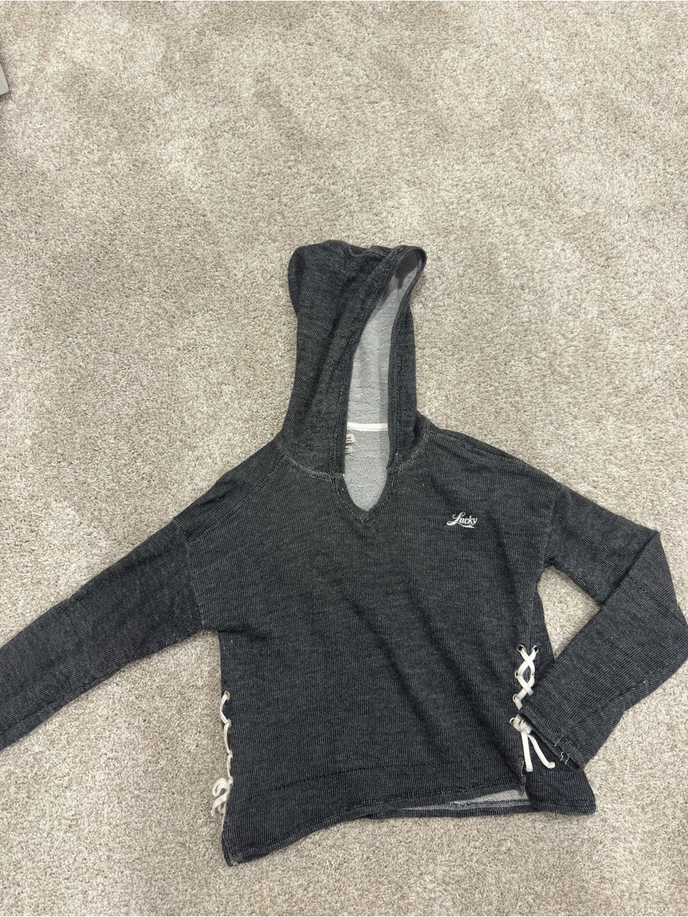 Lucky Brand Black Hooded Pullover with Side Lace-Up